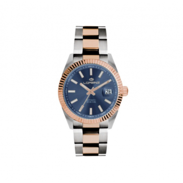 Lorenz automatico ghiera zigrinata colore rosa gold quadrante blu acciaio bicolore