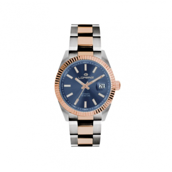 Lorenz automatico ghiera zigrinata colore rosa gold quadrante blu acciaio bicolore