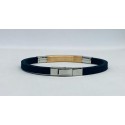 Bracciale caucciù e inserto acciaio dorato e 5 zirconi neri
