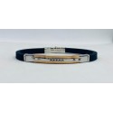 Bracciale caucciù e inserto acciaio dorato e 5 zirconi neri