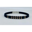 Bracciale caucciù e inserto acciaio nero e rosato con zirconi