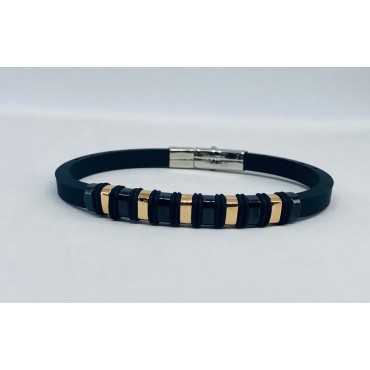 Bracciale Caucciù E Inserto Acciaio Nero E Rosato