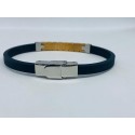 Bracciale caucciù e inserto acciaio dorato e 7 zirconi neri