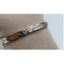Bracciale acciaio bicolore acciaio e rosa targhetta con strass nero incassato