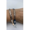 Bracciale acciaio bicolore acciaio e rosa targhetta con strass nero incassato