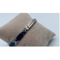 Bracciale acciaio 3 colori acciaio rosa e blu targhetta con strass incassato