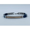 Bracciale acciaio 3 colori acciaio rosa e blu targhetta con strass incassato