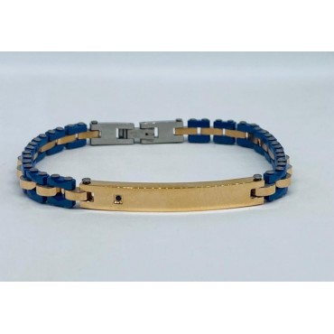 Bracciale in acciaio rosa e ceramica blu