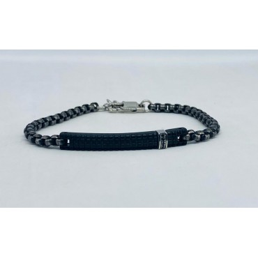 Bracciale acciaio con targhetta nera quadrettata