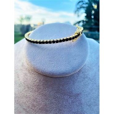 Bracciale tennis in bronzo colore dorato e zirconia nere 3mm