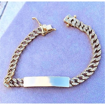 Bracciale groumette in bronzo colore dorato e pave' di zirconia