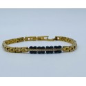 Bracciale acciaio dorato con centrale ceramica nero lucido e fila di strass