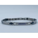 Bracciale acciaio e ceramica blu alternato e strass blu