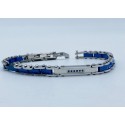 Bracciale acciaio e ceramica blu con targhetta strass blu