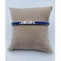 Bracciale acciaio e ceramica blu con targhetta strass blu
