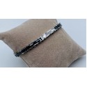 bracciale acciaio e ceramica nera con targhetta strass neri