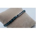 bracciale acciaio e ceramica verde e nera targhetta centrale con strass bianchi