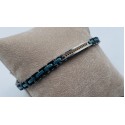 bracciale acciaio e ceramica verde e nera targhetta centrale con strass neri su acciaio rosa