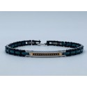 bracciale acciaio e ceramica verde e nera targhetta centrale con strass neri su acciaio rosa