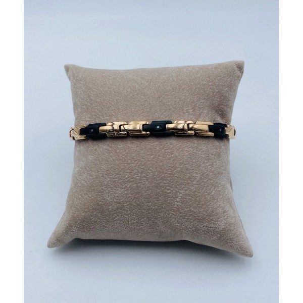 bracciale acciaio rosa e nero con strass bianchi