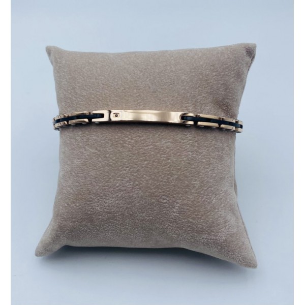 bracciale acciaio rosa e nero con targhetta e strass nero