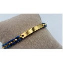 bracciale acciaio dorato e ceramica blu targhetta con strass nero