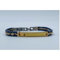 bracciale acciaio dorato e ceramica blu targhetta con strass nero