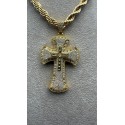 Collana corda di 6mm in acciaio dorato con pendente Croce in Bronzo e Pavé di Zirconi