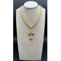 Collana corda di 6mm in acciaio dorato con pendente Croce in Bronzo e Pavé di Zirconi