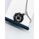 Collana acciaio maglia tubolare con ciondolo bussola colore acciaio-nero
