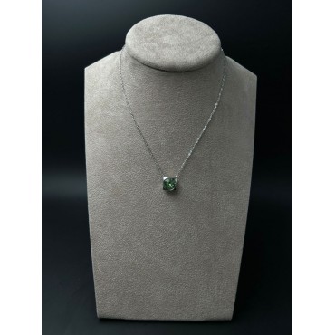 Collana Brilliant Square maglia catenella in acciaio punto luce quadrato con verde