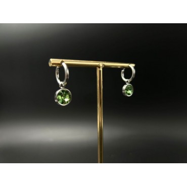 Orecchini Brilliant round cerchi in acciaio con pendente punto luce verde