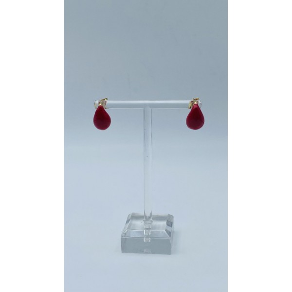 orecchini goccia in bronzo dorato smaltati rosso