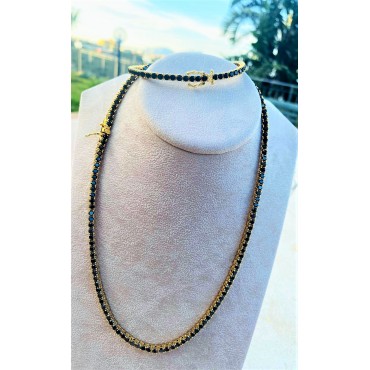 Parure bracciale e collana tennis in bronzo colore oro e zirconia nere