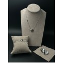 Parure Collana, Bracciale e orecchini Love Secret in acciaio doppia catenella con cuore, chiave e punto luce