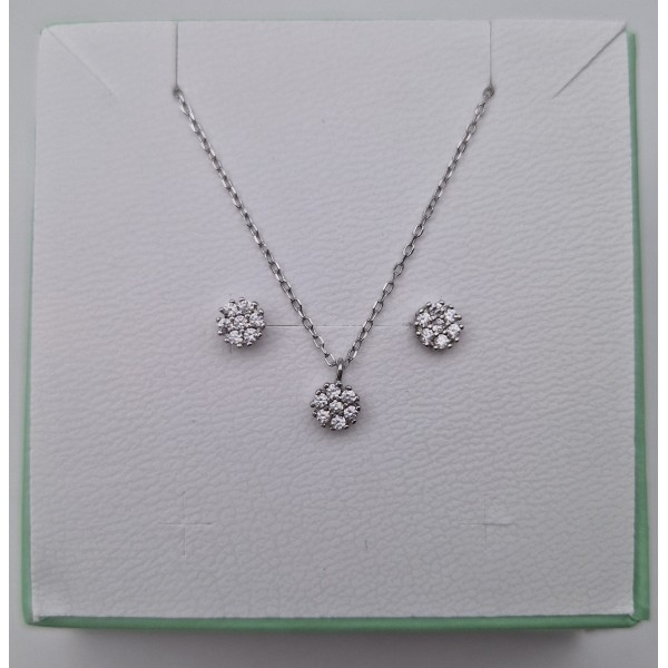 Parure collana e orecchini punti luce margherita in argento con zirconi bianchi