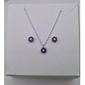 Parure Collana E Orecchini Punti Luce Margherita In Argento Con Zirconi blu a cornice