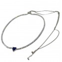 Collana tennis Choker argento con centrale cuore blu