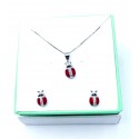 Parure collana veneziana con ciondolo e orecchini coccinelle in argento
