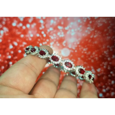Bracciale tennis argento 925 pietre ovali rosse