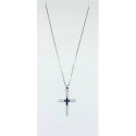 Collana con pendente croce argento e zirconi bianchi e centrali verdi