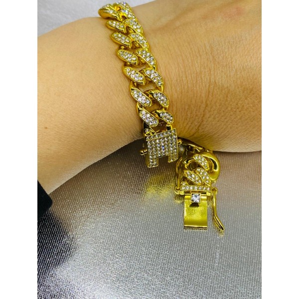 Bracciale grumetta acciaio dorato e zirconi