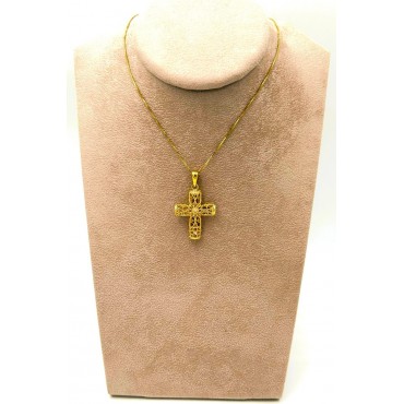 Collana veneziana con croce traforata in argento dorato