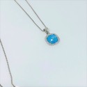 Collana con pendente quadrato argento zirconato con centrale azzurro