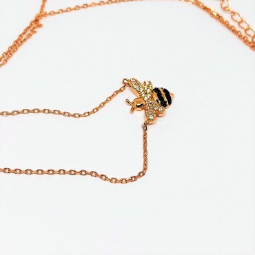 Collana argento rosè con ciondolo ape smaltata
