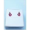 Orecchini argento rosa pendenti cuore con zirconi rossi
