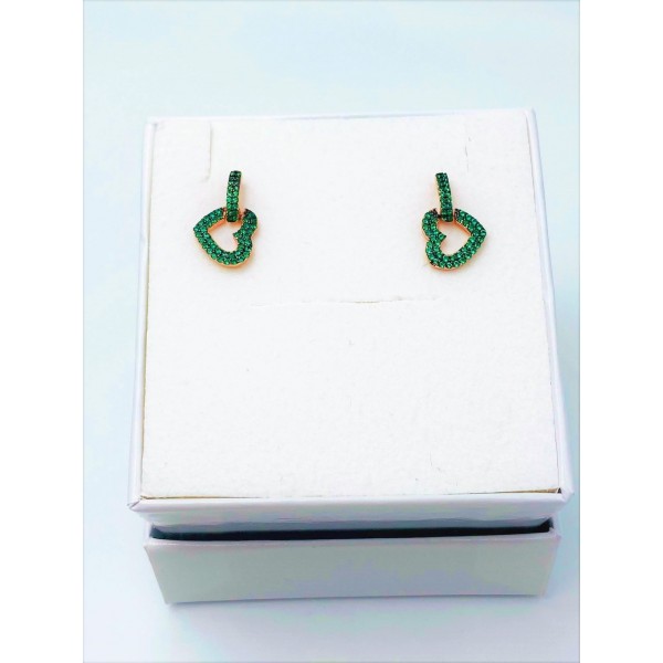 Orecchini Argento Rosa Pendenti Cuore Con Zirconi verde