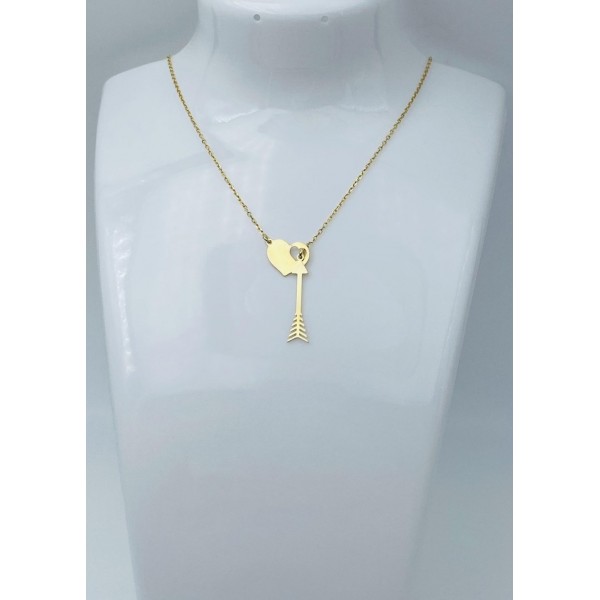 Collana argento dorato con centrale cuore e freccia