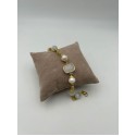 Bracciale in acciaio dorato con perle e pietre dure color bianco-perla
