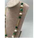 Collana bijuox lunga con perle e pietre dure color verde